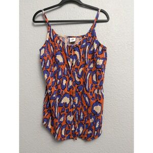 Cabi Womens Small Tank Top Orange Purple Leopard Print Button Down Style 5040